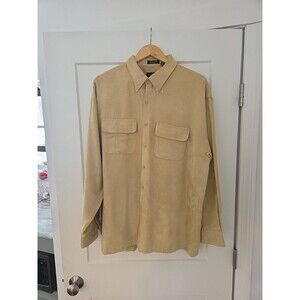#174 Van Heusen Men's Size XL 17.5 Tan Long Sleeve Button Up Shirt Soft Suede